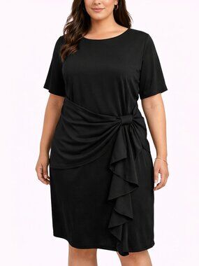 Hanna Nikole Black Tie-Waist Knee Length Dress - Size 14W - NWT